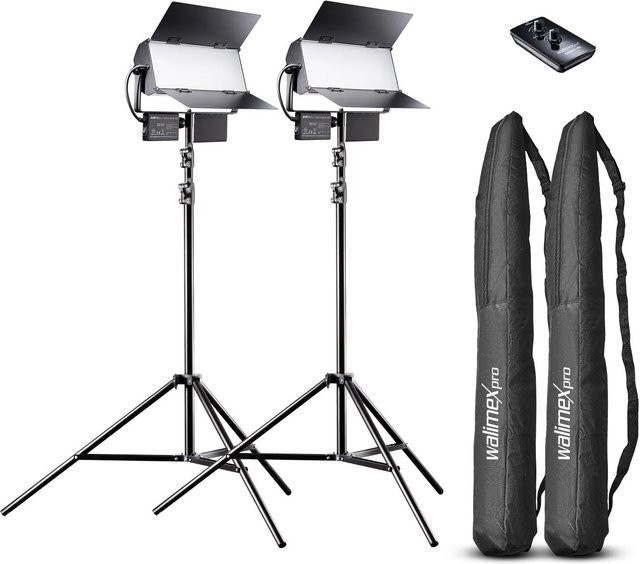 Walimex Pro 2X Led Sirius 160 Bi Color Flächenleuchte 65W in Schwarz mit 2X Lampenstativ - Bild 1