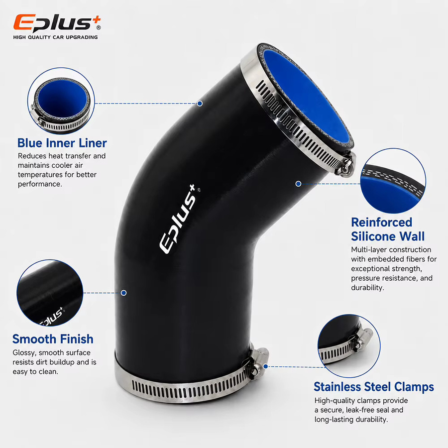 EPLUS Schwarzer Silikonschlauch mit 45-Grad-Winkel als universeller Auto-Luftansaugadapter und Ladeluftkühler-Turbo-Rohr-Adapter - Bild 5