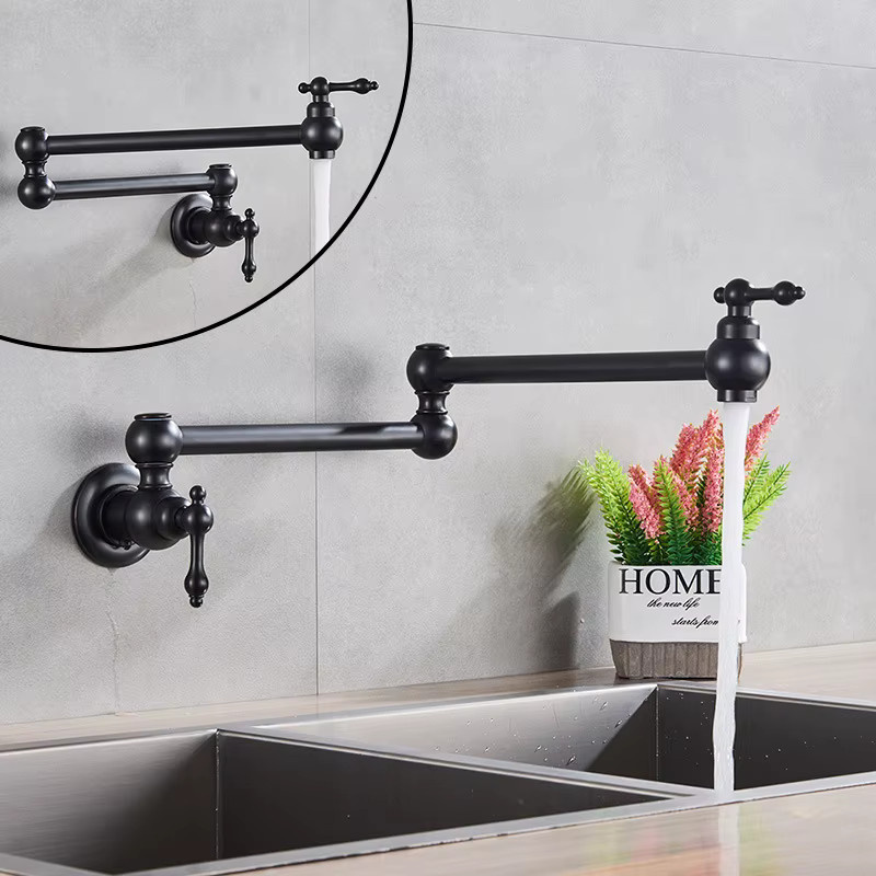 Ellen Wandmontierter Küchenwasserhahn aus Messing, 360 Grad drehbar, in Schwarz, Gold oder Chrom erhältlich - Bild 2