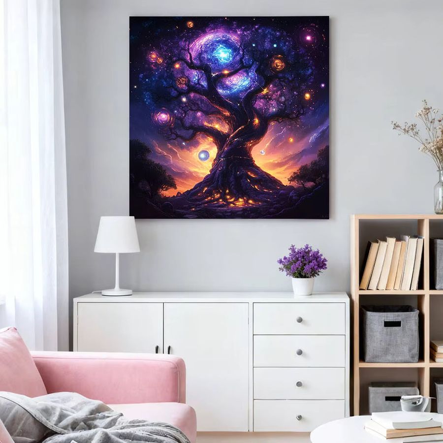 HUACAN 5D DIY Diamantmalerei Baum Landschaft mit Sternenhimmel als Wanddekoration in Multicolor, B/H: 20 x 20 cm - Bild 3