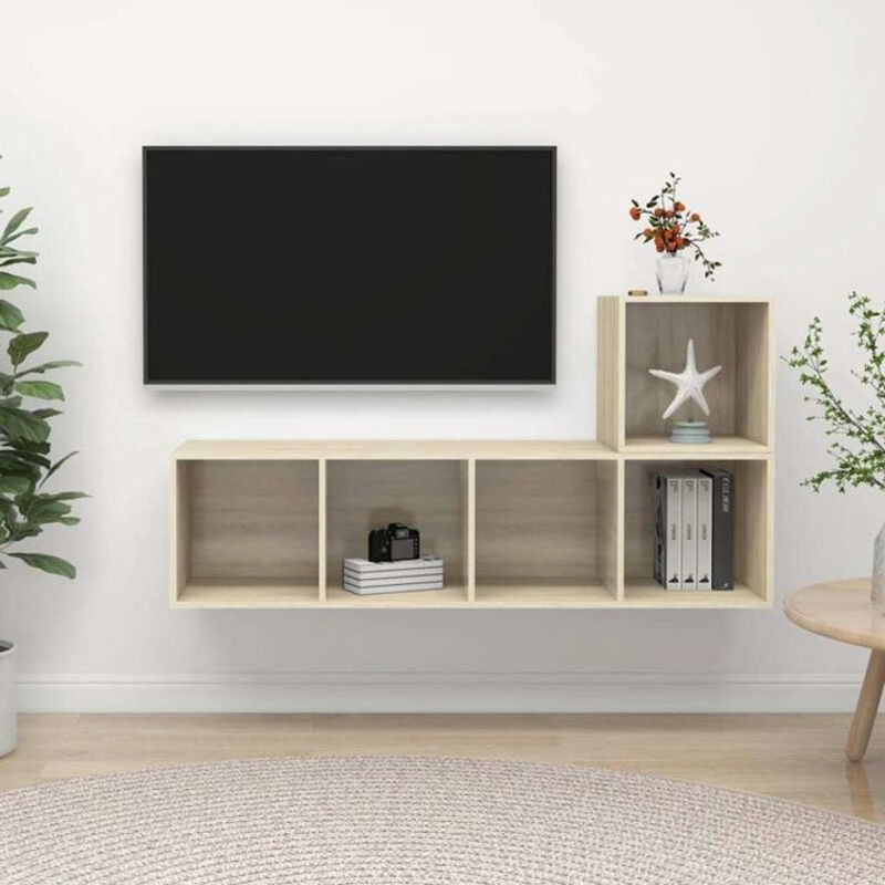 VIDAXL 2-teiliges TV-Schrank-Set Sonoma-Eiche in Braun aus Holzwerkstoff im minimalistischen Design - Bild 1