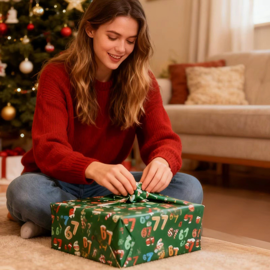 2 Stück Weihnachts-Geschenkpapier aus Kraftpapier mit Cartoon-Motiven in Grün, B: 90 cm, H: 50 cm - Bild 3