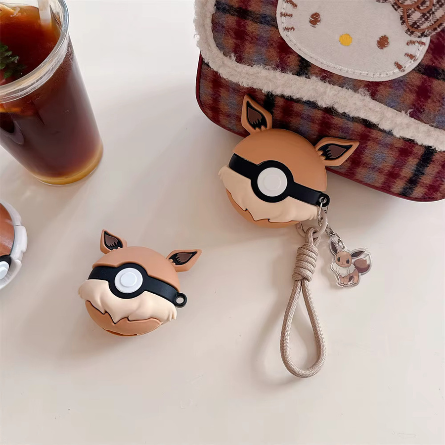 3D Eevee Pokemon Silikon Kopfhörerhülle für Apple AirPods 1 2 3 4 Pro und Pro 2nd Generation in Braun mit Anhänger - Bild 2