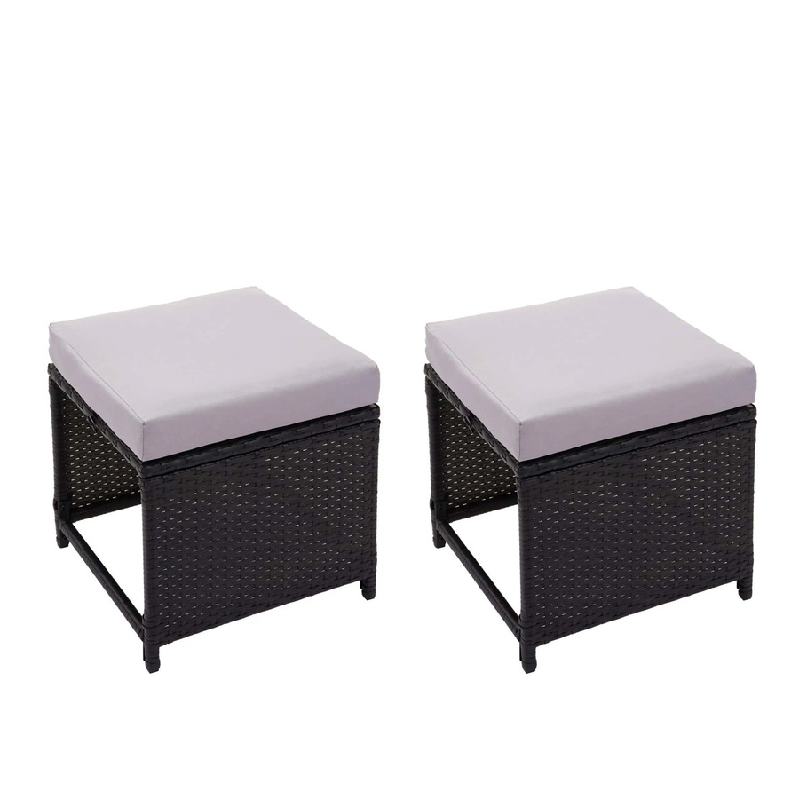 2er-Set MCW Poly-Rattan Gartenhocker G16 Schwarz mit hellgrauen Kissen B/T/H: 40 x 35 x 35 cm - Bild 2