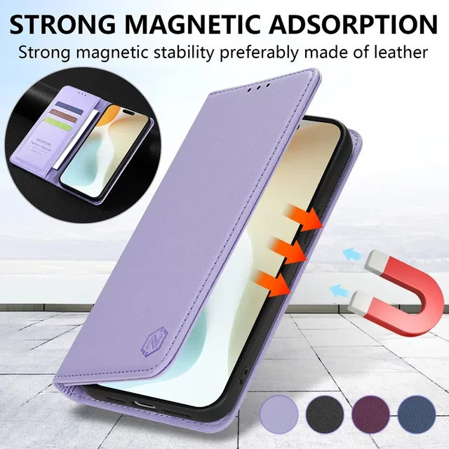 JGG Leder-Brieftasche mit starkem Magneten und Kartensteckplätzen als Schutzhülle für iPhone 11 bis iPhone 17 Pro Max in Blau und Lila - Bild 1