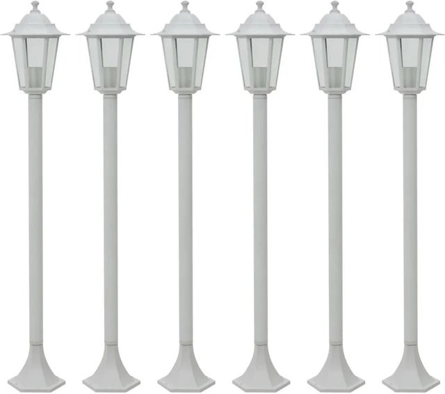 6er Set vidaXL Garten-Pollerleuchten aus Aluminium in Weiß, Höhe: 110 cm, E27 Fassung, IP44 wetterfest - Bild 1