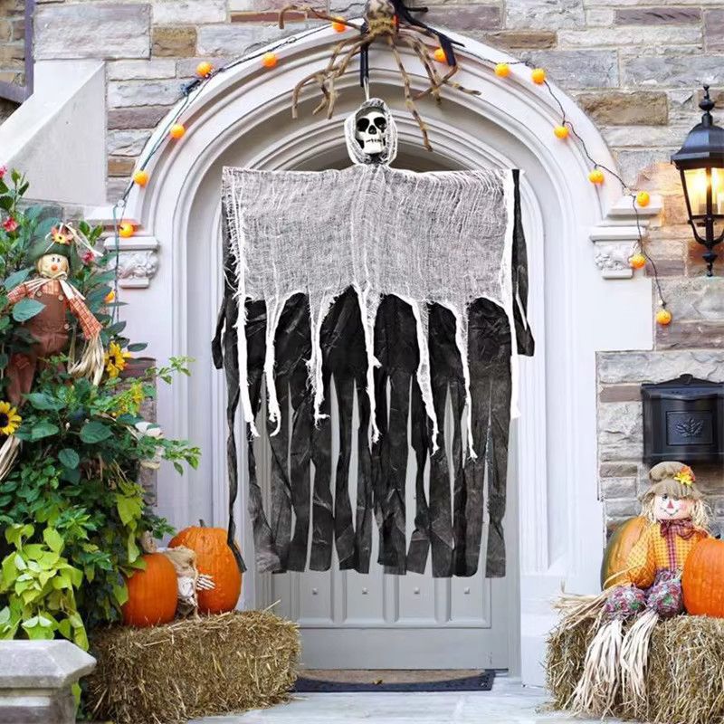 Lofytain Halloween Dekoration Hängende Geister aus Gaze mit Schädel und Skelett in Weiß für Garten und Spukhaus - Bild 2