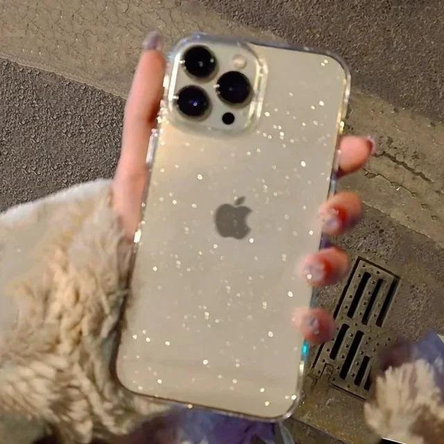Stoßfeste Luxus Glitzer Handyhülle aus weichem TPU für iPhone 11 bis iPhone 16 Pro Max in Grau Transparent - Bild 1