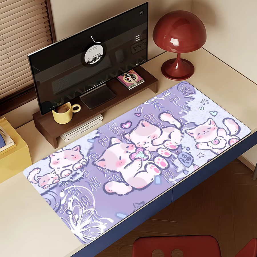 Großes XXL Mauspad Anime Niedliche Katze Segensbringer in Lila, rutschfeste Schreibtischunterlage für PC und Laptop - Bild 4