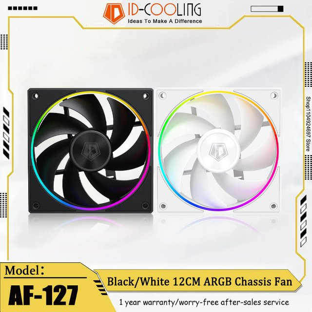 ID-COOLING AF-127 Gehäuselüfter mit ARGB-Lichteffekt, 12 cm, PWM-Steuerung, Schwarz - Bild 1