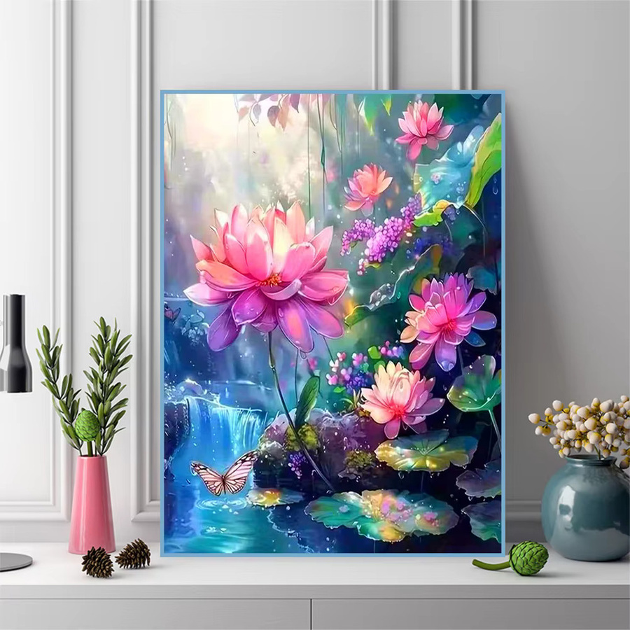 Momoart Diamant-Stickerei Lotus Blumen DIY Mosaik-Handwerk Dekoration, Mehrfarbig, B/H: 30 x 20 cm - Bild 3