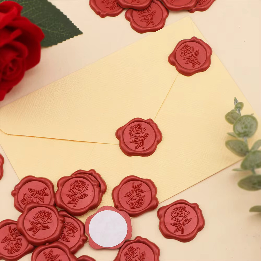 QWELL 25er Set Selbstklebende Wachssiegel-Aufkleber mit 3D Rosenblütenform in Gold und Rot - Bild 2