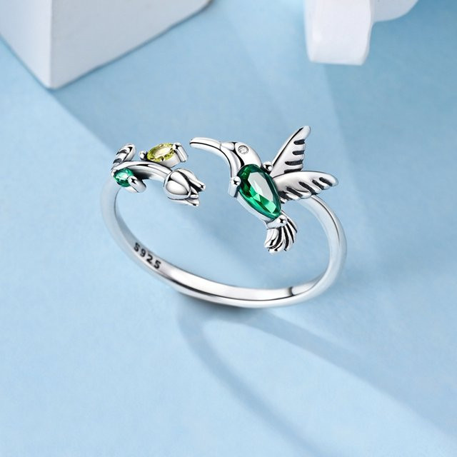 parmuz Offene Ringe, 925 Silber, Tulpen- und Kolibri-Motiv, Damen, Mädchen - Bild 1