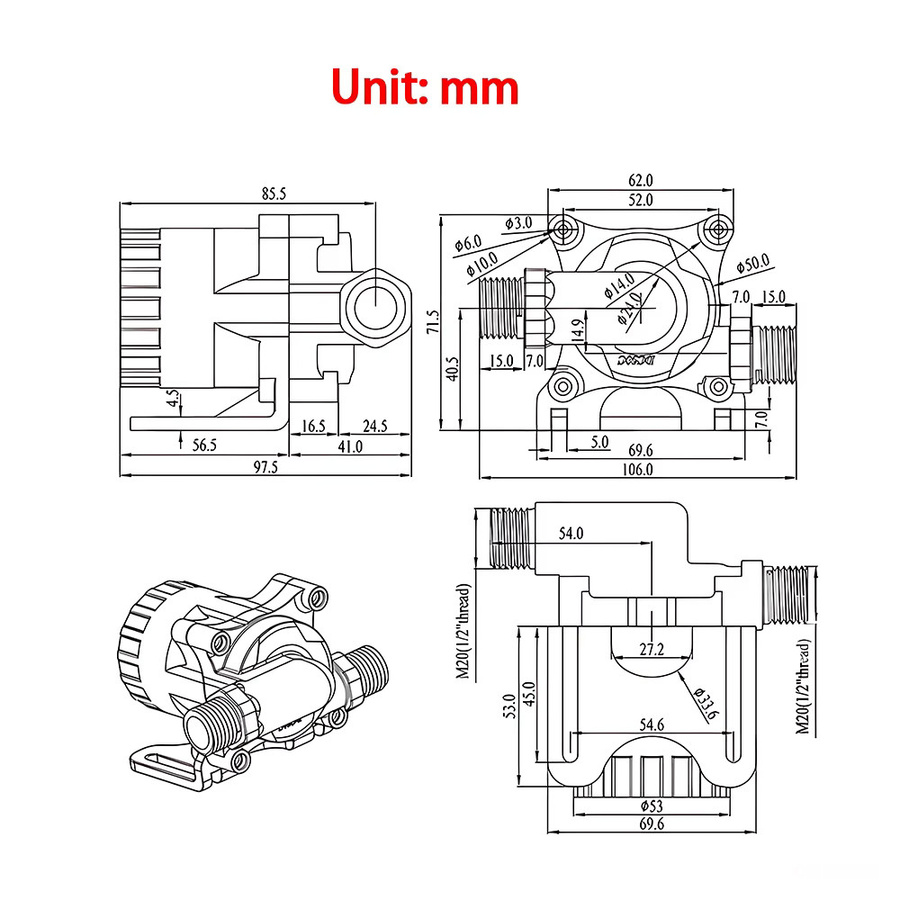 xmshxltd Druck-Tauchpumpe mit leisem bürstenlosem Motor, DC 12/24 V, 2100/2400 l/h, einstellbare Geschwindigkeit, Farbe: Schwarz, IP68 Schutzklasse - Bild 5