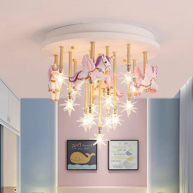 JIANKEXING Pegasus Deckenleuchte für das Kinderzimmer in Pink und Blau mit Starlight-Effekt - Bild 1