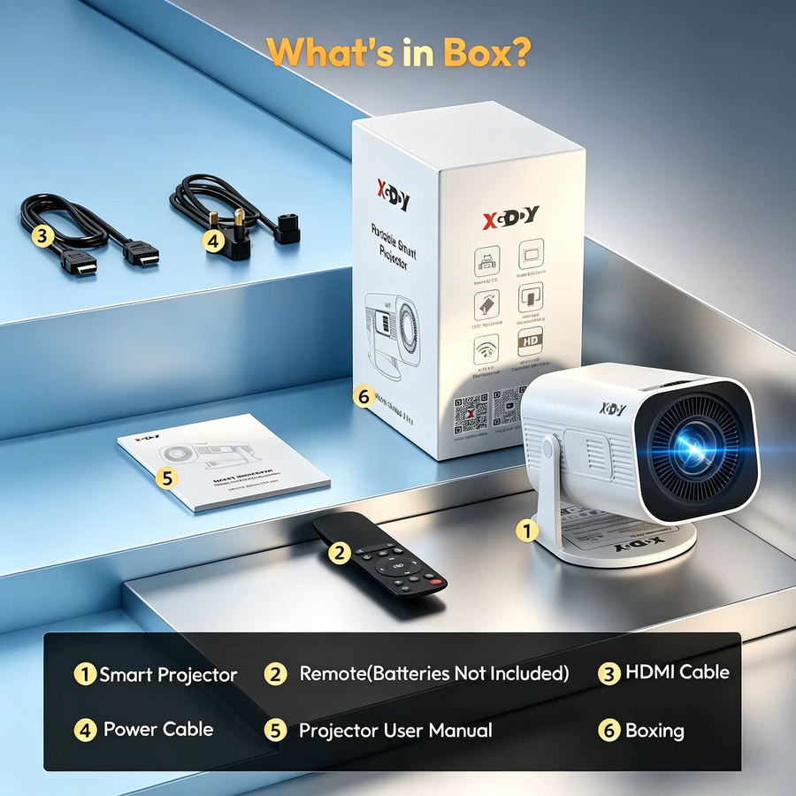 XGODY Mini 4K Smart Projektor mit Android 11, 720P Native Auflösung, 300 ANSI Lumen, WiFi 6 und Bluetooth 5.4, Weiß - Bild 8