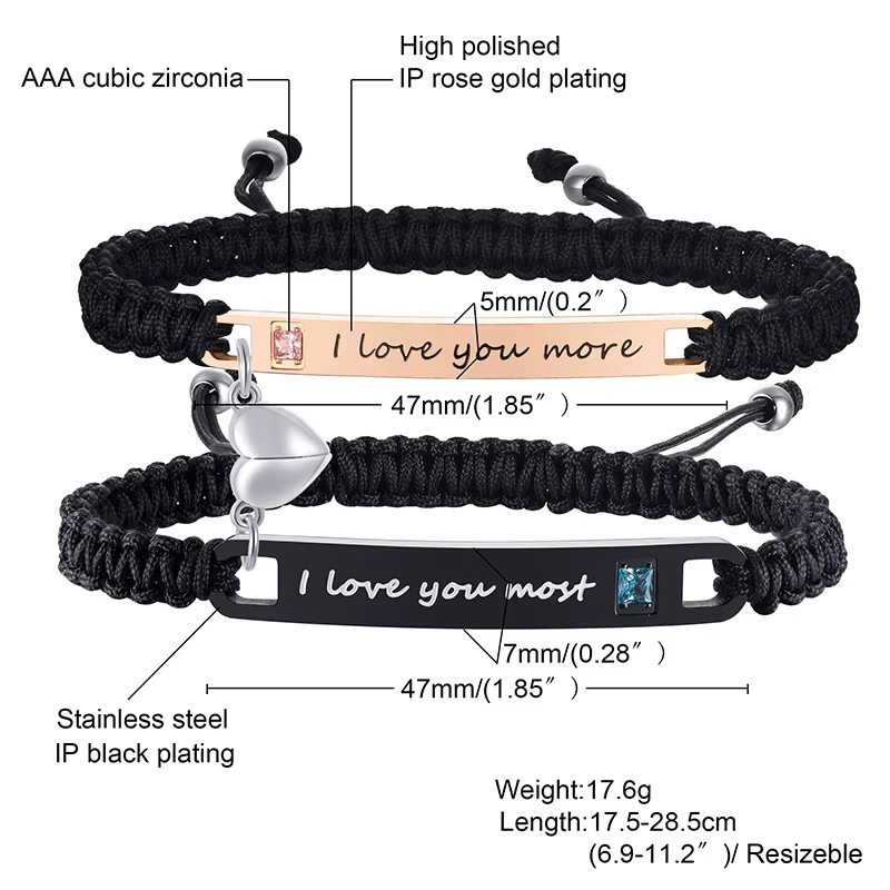 Meaeguet Armbänder, Magnetische Herz Form, Edelstahl, Unisex, 2 Stück Set - Bild 2