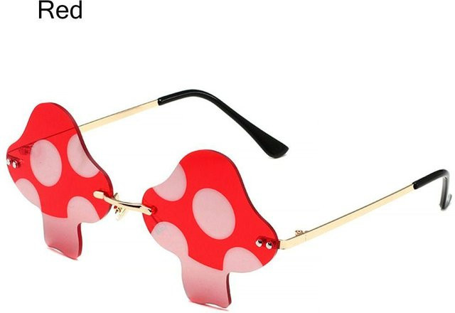 Retro Pilzform Sonnenbrille, randlos, Metal, Weiß, Rot, Damen - Bild 1