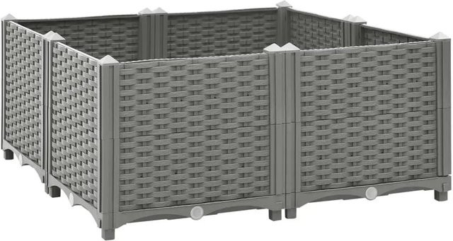 Hochbeet furnicato in Grau mit Rattan-Optik aus Polypropylen, B/T/H: 80 x 80 x 38 cm - Bild 1