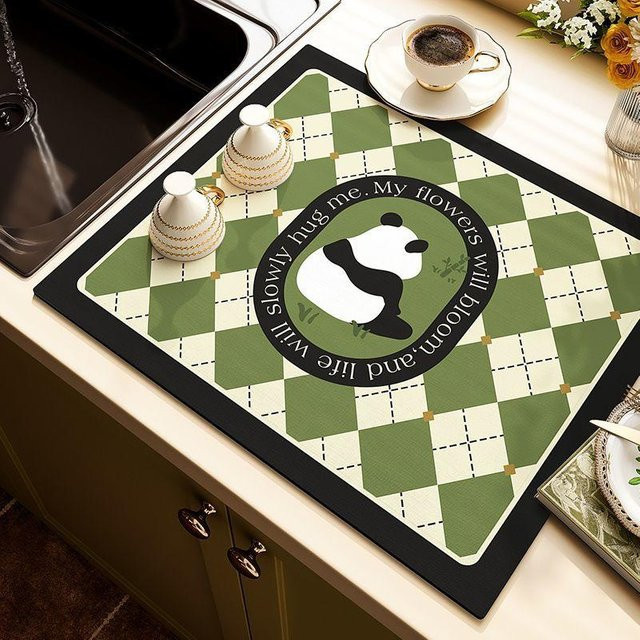 Saugfähige Kieselgur Abtropfmatte für die Küche in Grün, Breite: 60 cm, Tiefe: 40 cm - Bild 1