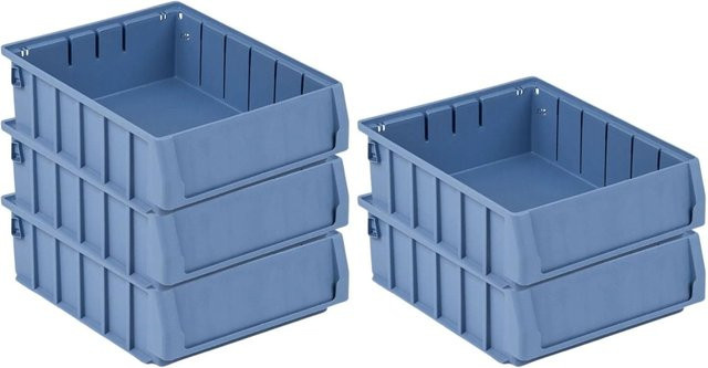 PROREGAL SparSet 5 x Sichtlagerkasten 300 BN mit Etikett und Schutzhaube, Blau, H x B x T: 9 x 23,4 x 30 cm, 4,4 Liter - Bild 1