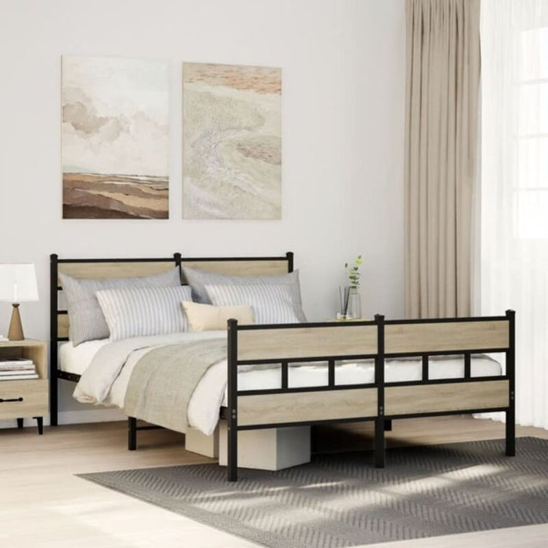 Metallbett Vidaxl in Sonoma-Eiche Braun im Industrial-Stil, B/T/H: 160 x 200 cm (ohne Matratze) - Bild 1