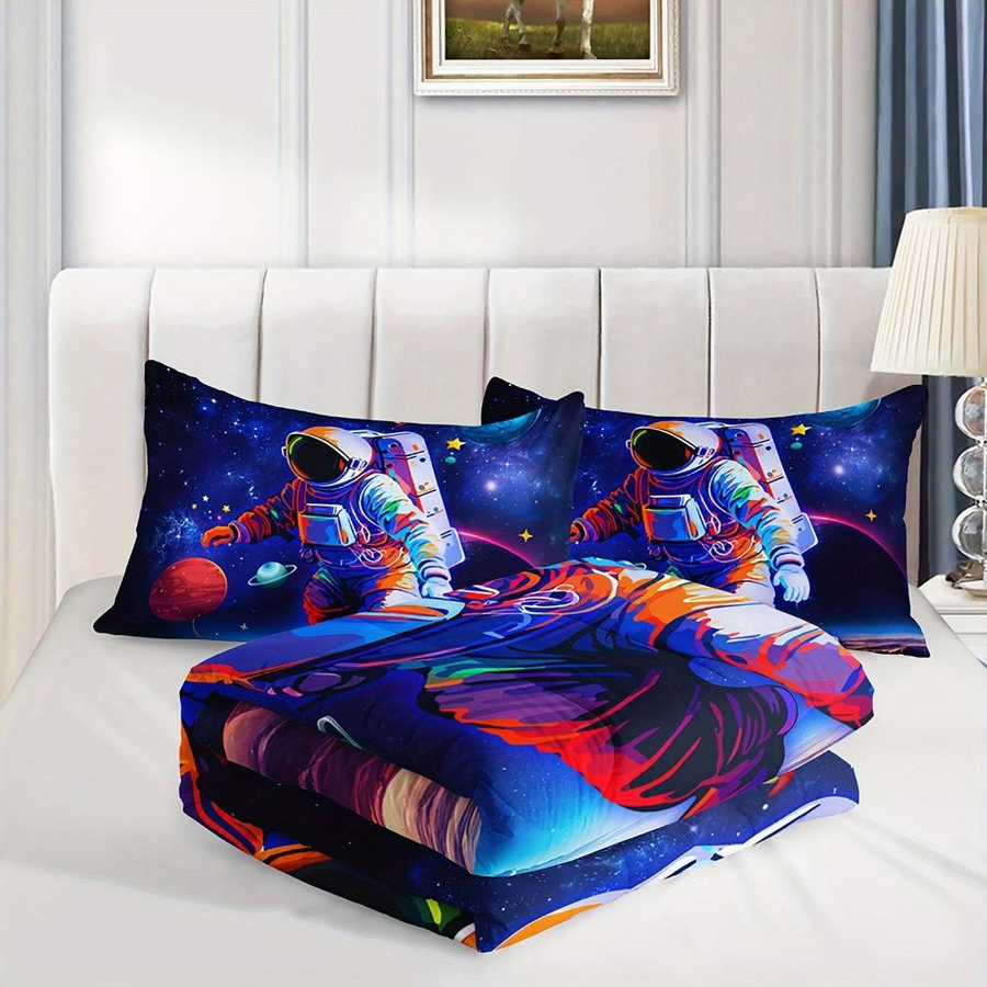 Paslu 3-teiliges Astronauten Bettwäsche-Set Weltraum Galaxie Multicolor, Breite: 135 cm, Länge: 200 cm - Bild 3