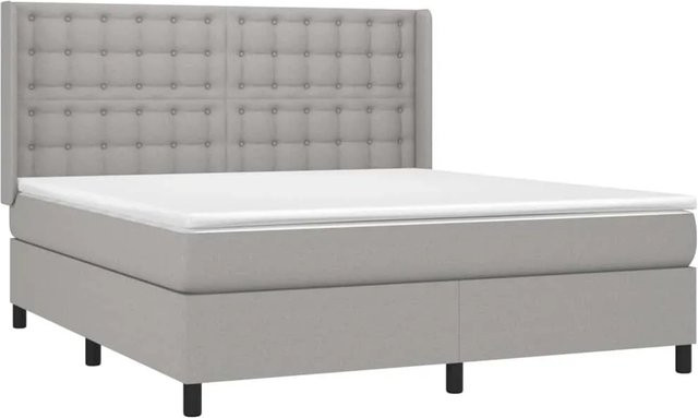 vidaXL Boxspringbett mit Matratze in Hellgrau, Hybridbett mit LED-Unterbettbeleuchtung und USB-Ladeport, B/T: 180 x 200 cm - Bild 1