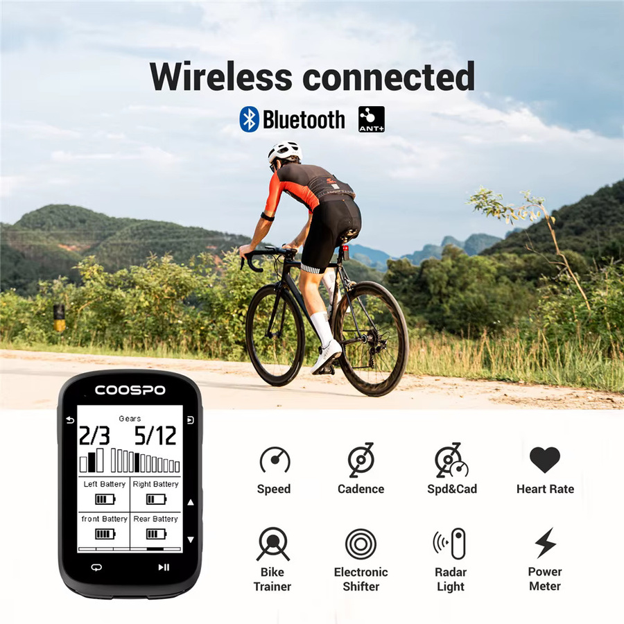 COOSPO CS500 GPS Fahrradcomputer mit Routennavigation, Bluetooth und ANT+ in Schwarz - Bild 2