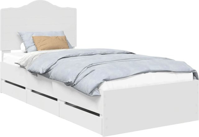 vidaXL Bettrahmen mit Schubladen aus Holzwerkstoff in Weiß, B/T/H: 90 x 190 cm - Bild 1