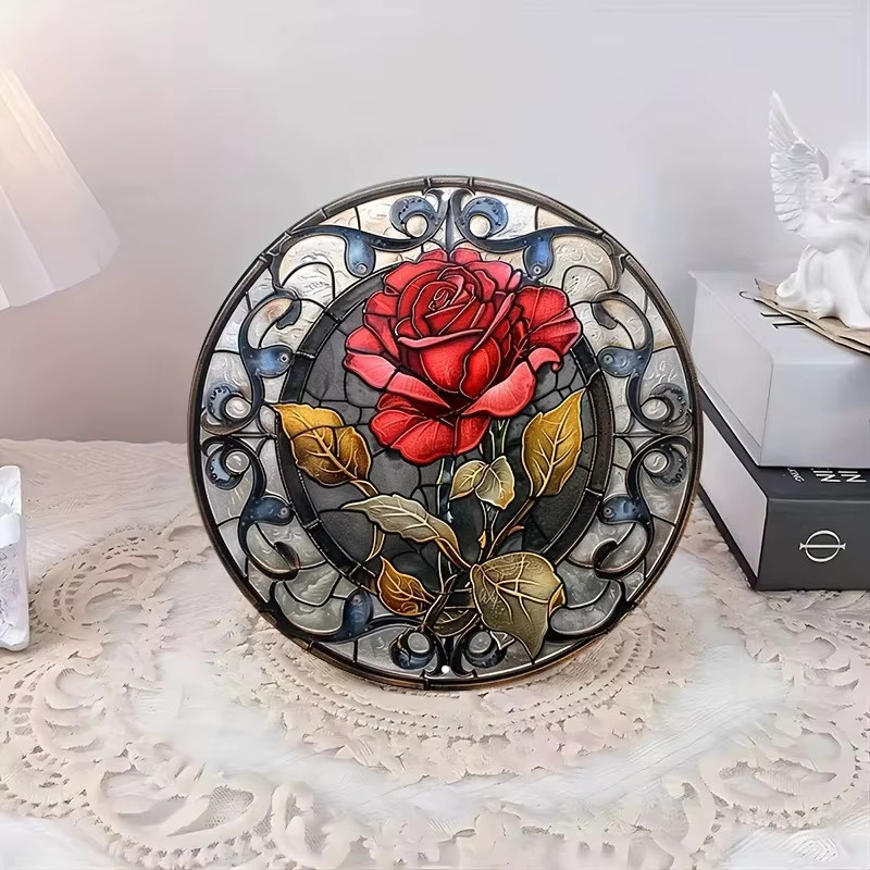 HELLOYOUNG Rundes Metallschild mit Rosenblüten als Vintage Wanddekoration und Türhänger, Durchmesser: 30 cm - Bild 2
