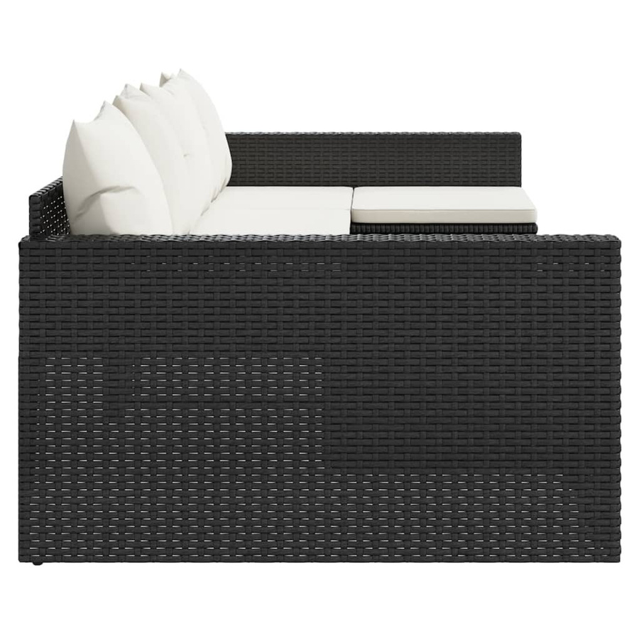 vidaXL 2-teiliges Garten-Lounge-Set in U-Form mit Couchtisch und Kissen, Schwarz-Creme, PE-Rattan und pulverbeschichtetem Stahl - Bild 4