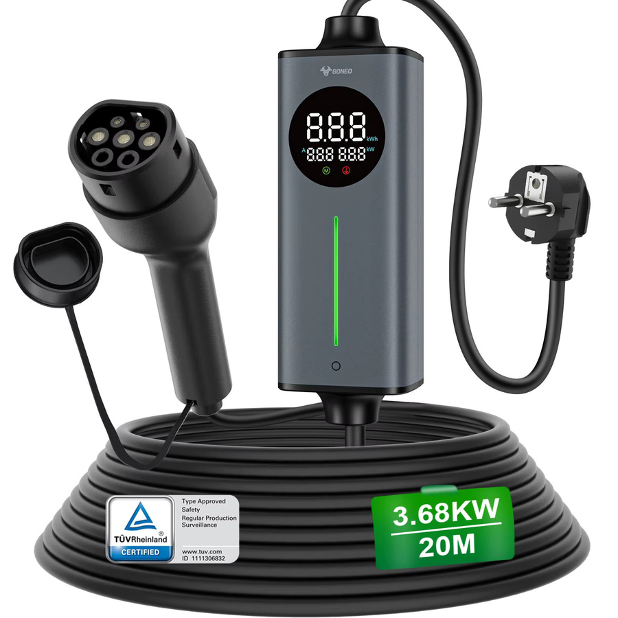 GONEO Tragbares Typ-2-EV-Ladegerät mit Schuko-Stecker für Elektrofahrzeuge und Plug-in-Hybridfahrzeuge mit intelligenter Temperaturregelung und doppeltem FI-Schutz (AC+DC) sowie automatischer Erdungserkennung - Bild 4