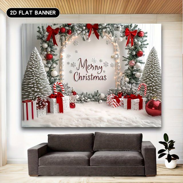 VIKAMA Weihnachts-Wandteppich mit Kiefernzweig und Schneeflocken-Druck zur Wanddekoration - Bild 1