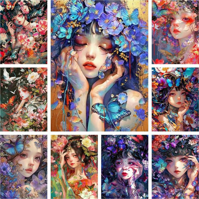 YUTTEE Diamond Painting Wanddekoration Cartoon Mädchen mit Blumenstickerei in Multicolor, B/H: 30,0 x 20,0 cm - Bild 1