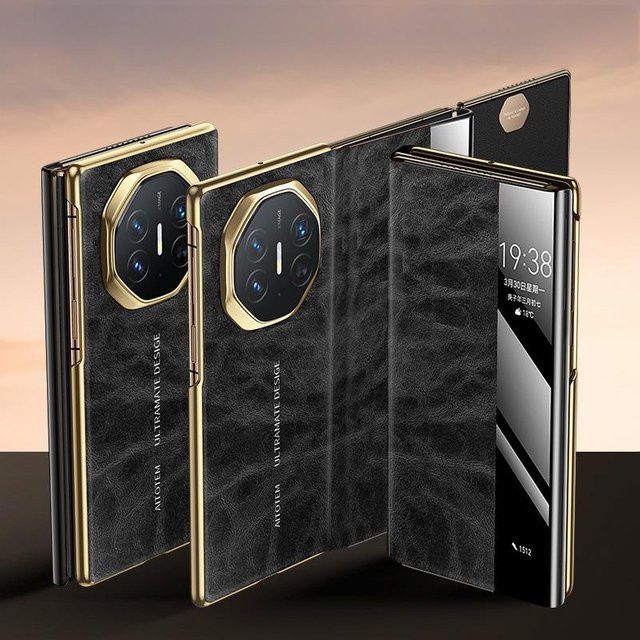 Huawei Mate XT Business Lederhülle mit Smart Window und Anti-Fall Schutz in Beige - Bild 1