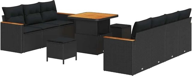 vidaXL Garten-Sofa-Set aus Poly-Rattan in Schwarz mit 10 Teilen und Kissen - Bild 1