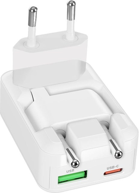 SBS Flexi-Wandladegerät 30 W mit Klappstecker, USB-C und USB-A, Weiß - Bild 1