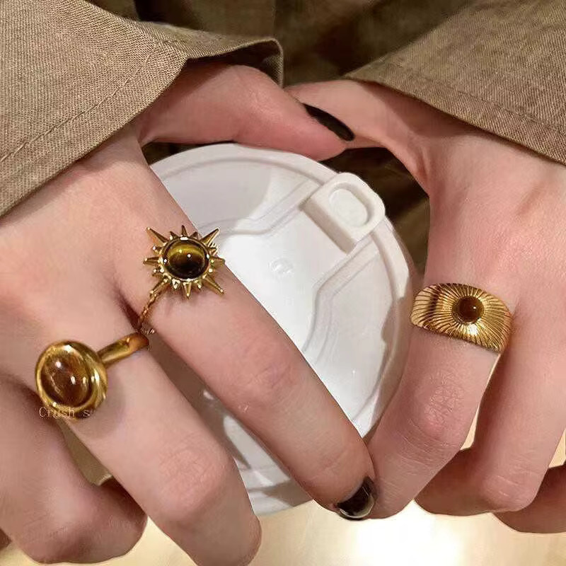 RINHOO FRIENDSHIP Ring, brauner Stein, goldfarben, Damen, Vintage - Bild 2