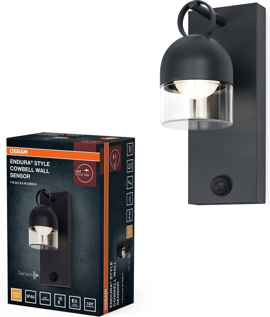 Osram LED Außenwandleuchte in Grau mit Bewegungsmelder und Dämmerungssensor, IP65 wetterfest, 6,5 W, 400 lm, warmweißes Licht, Aluminium und Glas - Bild 1