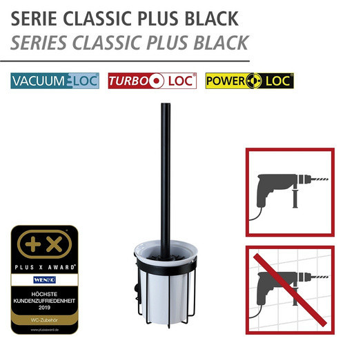 WENKO WC-Garnitur Classic mit Bürste aus Metall und Kunststoff, Schwarz/Weiß, H x B x T: 35,5 x 12,0 x 10,5 cm - Bild 2
