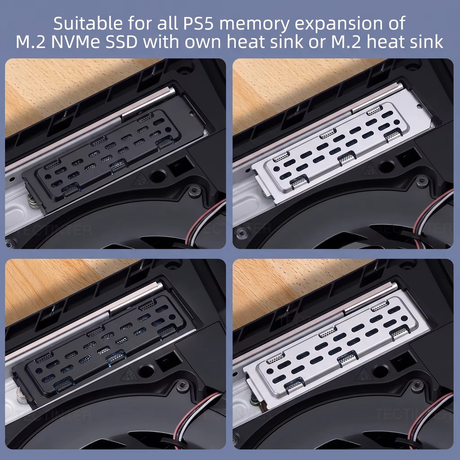 TECTINTER Kühlkörper-Staubschutz für PS5 Slim und PS5 Pro in Schwarz mit M.2 SSD-Verlängerungssteckplatz und atmungsaktivem Metall-Wärmegehäuse - Bild 4