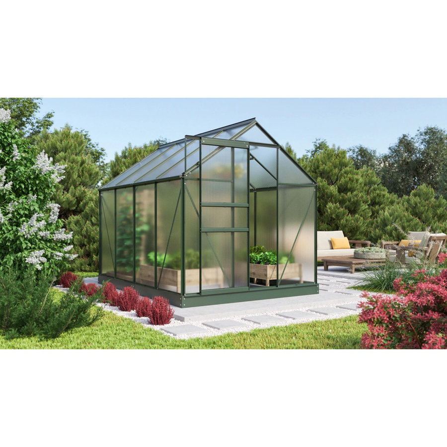 Vitavia Gewächshaus Comet 5000 in Smaragdgrün mit Aluminiumrahmen, Polycarbonat-Verglasung, Satteldach und Fundament sowie Regenrinnen, 5 m² - Bild 2