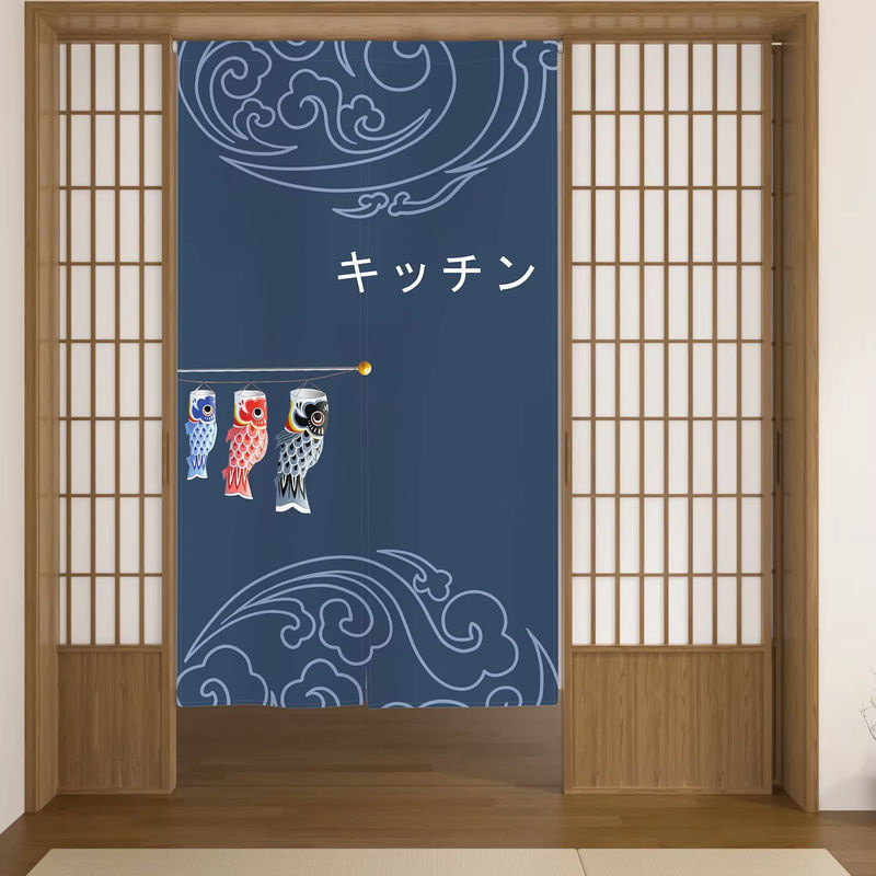 VIKAMA Japanischer Glückskatzen-Türvorhang mit Haustiermuster in Blau-Weiß, B: 90,0 cm, H: 65,0 cm - Bild 2