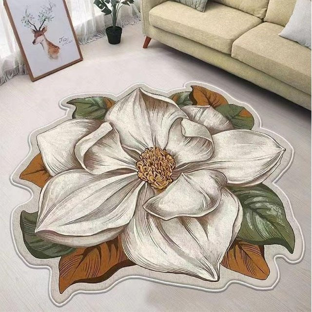 WTEMPO Blumenteppich Bauhinia Blue Lotus in Weiß, rund, saugfähig und rutschfest, Durchmesser: 120 cm - Bild 1