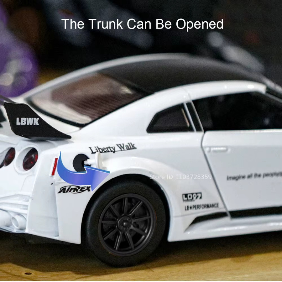 MAKEDA GTR-CSR2 R34 Sportwagenmodell in Weiß, Maßstab 1:24, mit Licht und Sound, Pullback-Funktion, Metall- und Kunststoffgehäuse - Bild 2