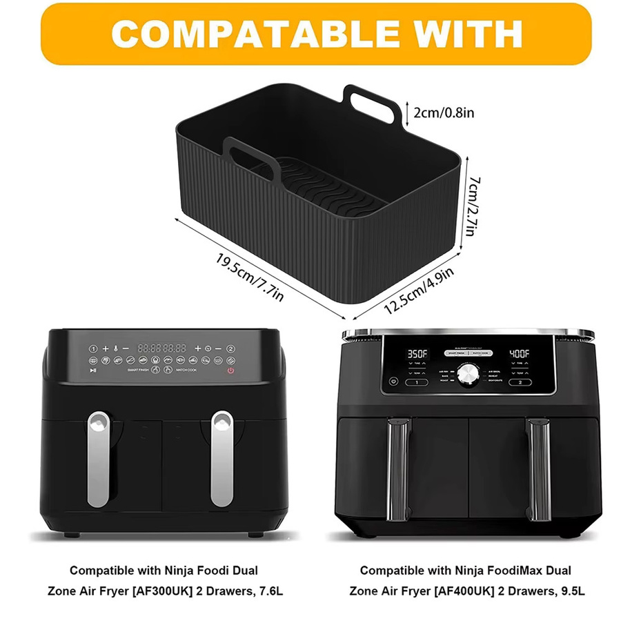 2er-Set wiederverwendbare Silikon Backformen für Ninja Air Fryer mit Dual-Korb, rechteckig, Blau - Bild 6