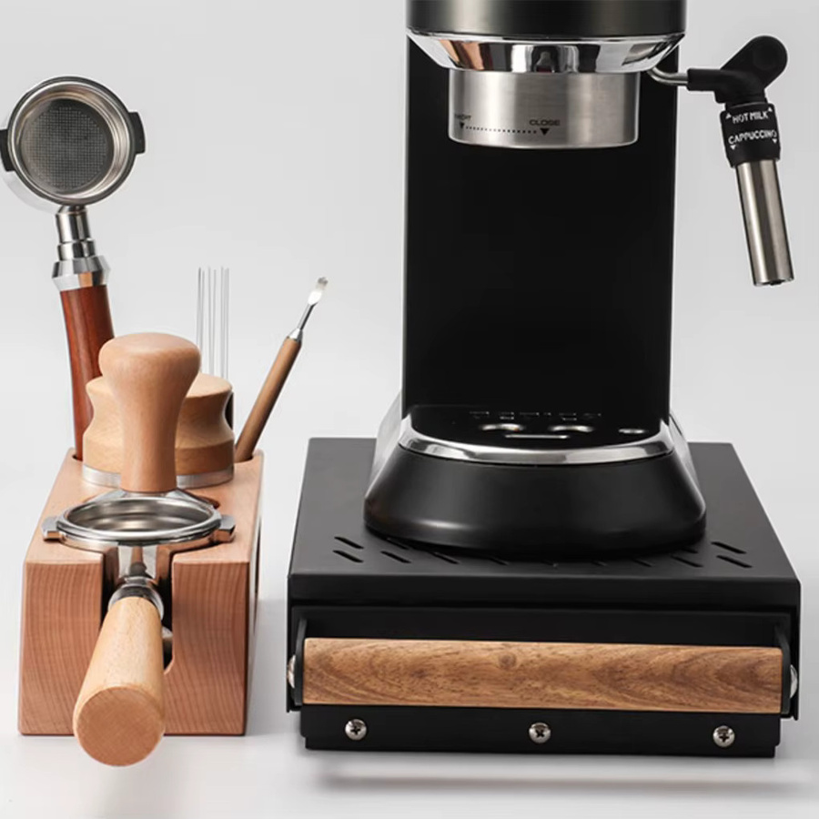 FenKicyen Kaffeesatz-Box mit Massivholzgriff in Schwarz, rechteckige Klopfbox für Kaffeemaschinen mit verdicktem Boden - Bild 2