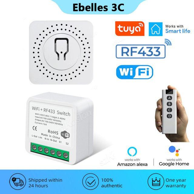 Tuya Smart Home WiFi RF433 Mini Relais Empfänger 16A in Weiß für Alexa und Google Assistant - Bild 1