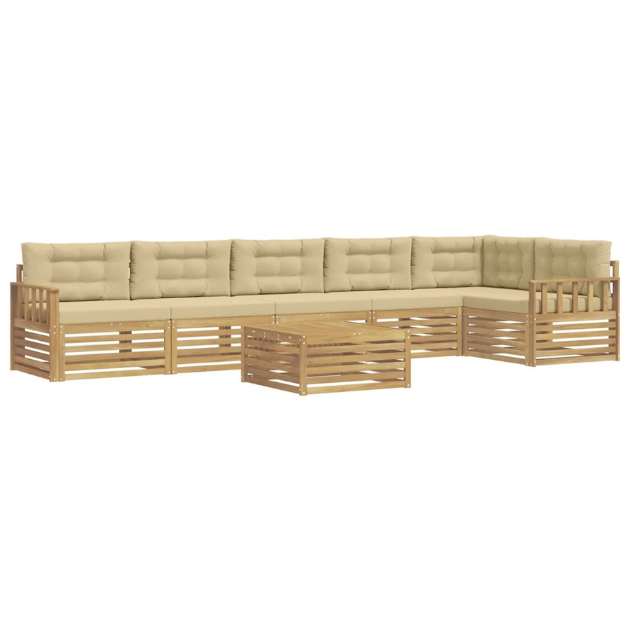 vidaXL Outdoor-Sofagarnitur in L-Form aus Akazienholz mit Kissen, 7-teilig, Weiß und Beige - Bild 2